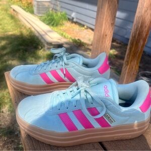 Adidas Sky Blue Sneakers with Pink Accents
